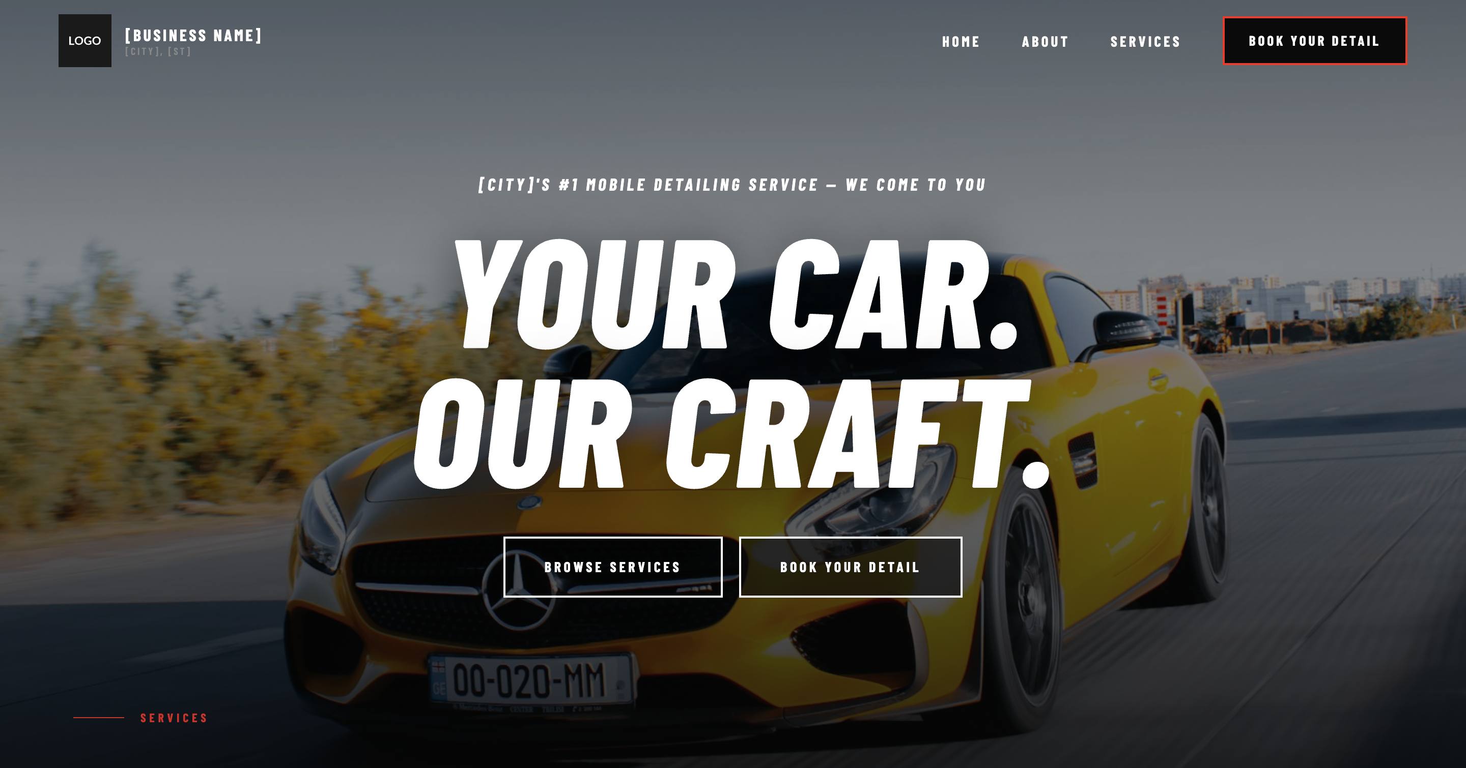 REDLINE design system — black panels with a hot accent, motorsport type