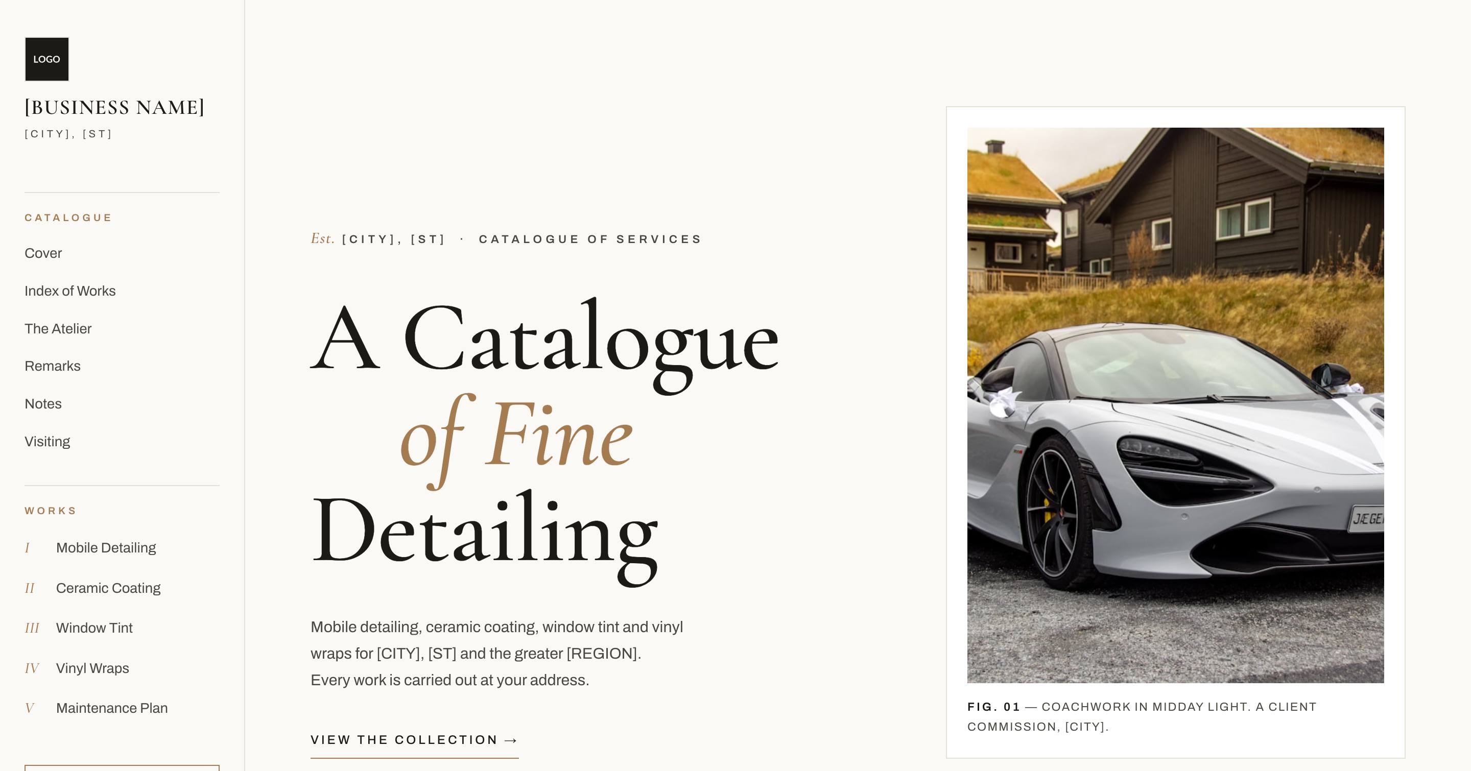 SHOWROOM design system — light exhibition catalog with sidebar navigation